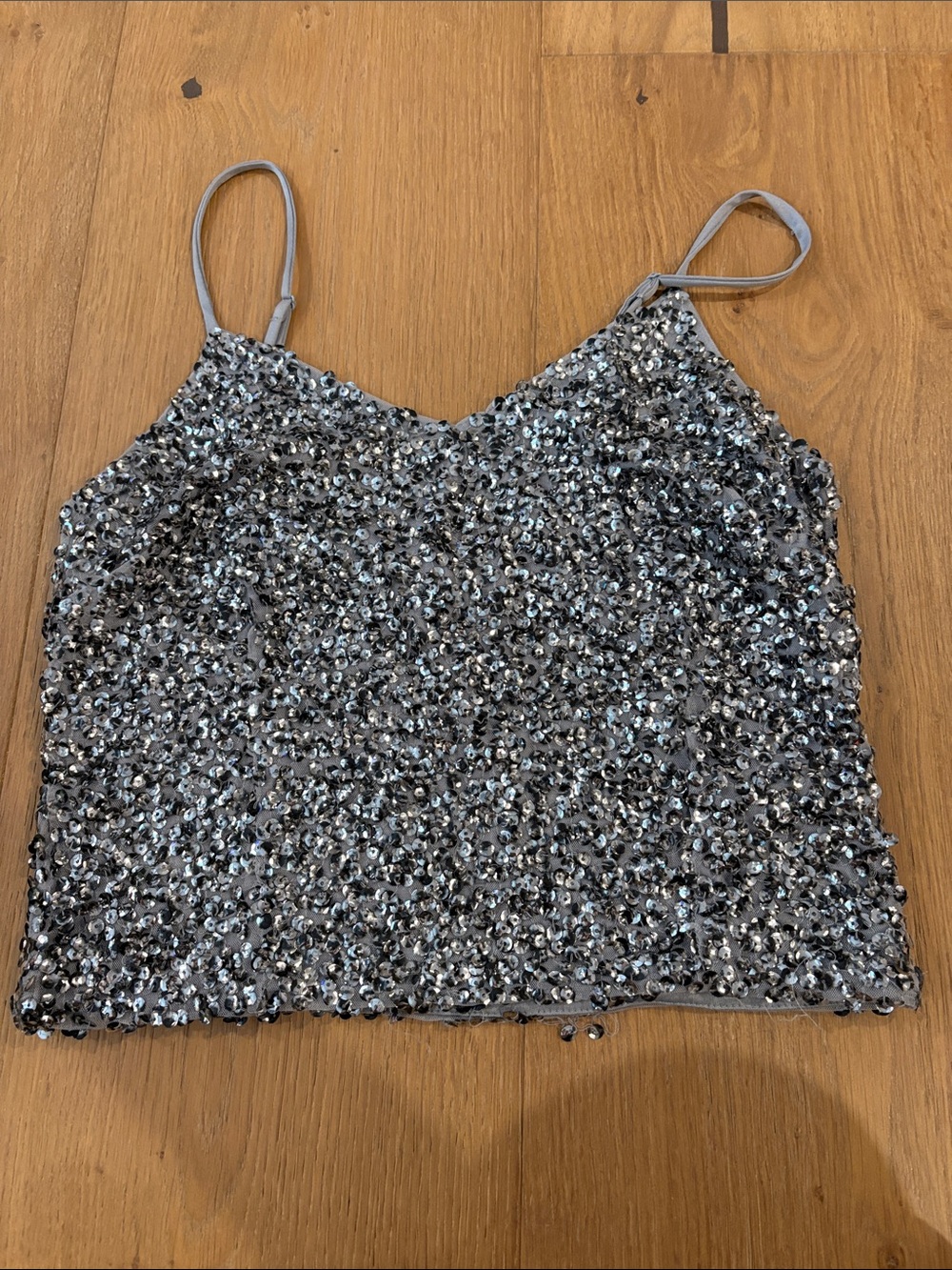Express Silver Sequin Spaghetti-Strap Crop Top